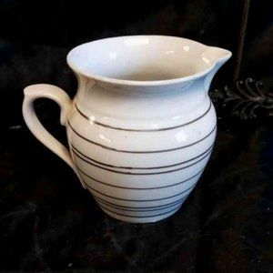 PORCELAIN WHITE WITH BLACK THIN STRIPES AND OFF WHITE MARKED ON BOTTOM